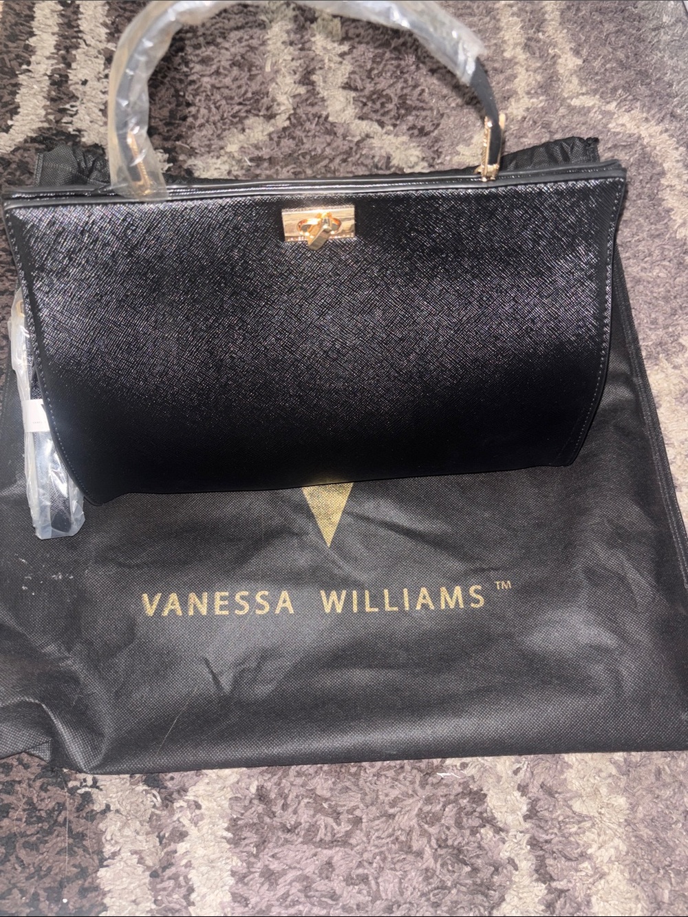 Vanessa Williams Black Top-Handle Satchel with Gold Accent